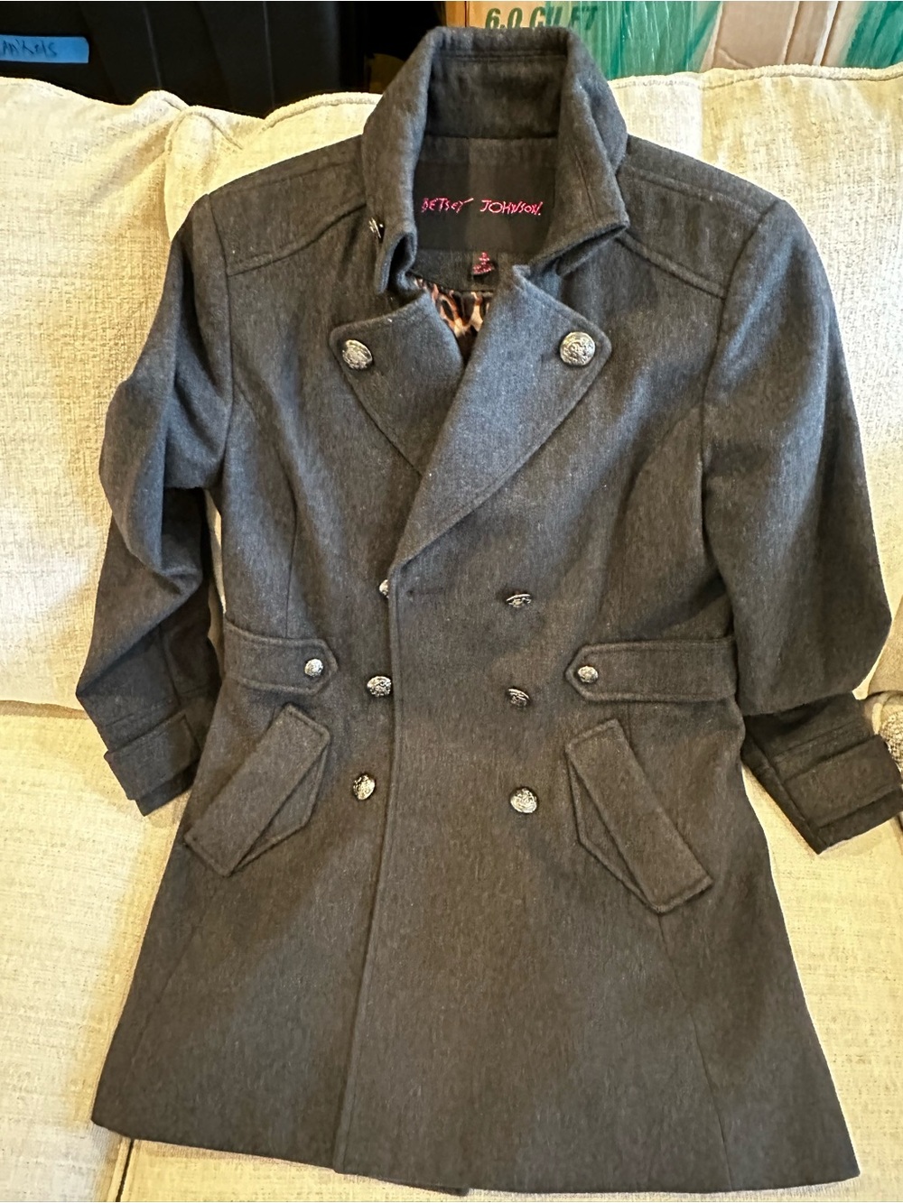 Betsey Johnson Women’s Charcoal Gray Double-Breasted Pea Coat